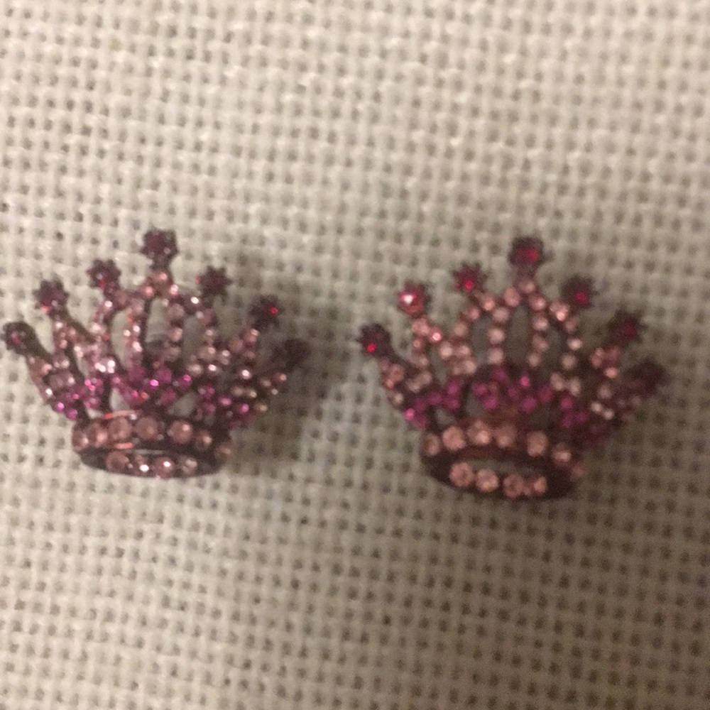 Betsey Johnson pink pave crown earrings